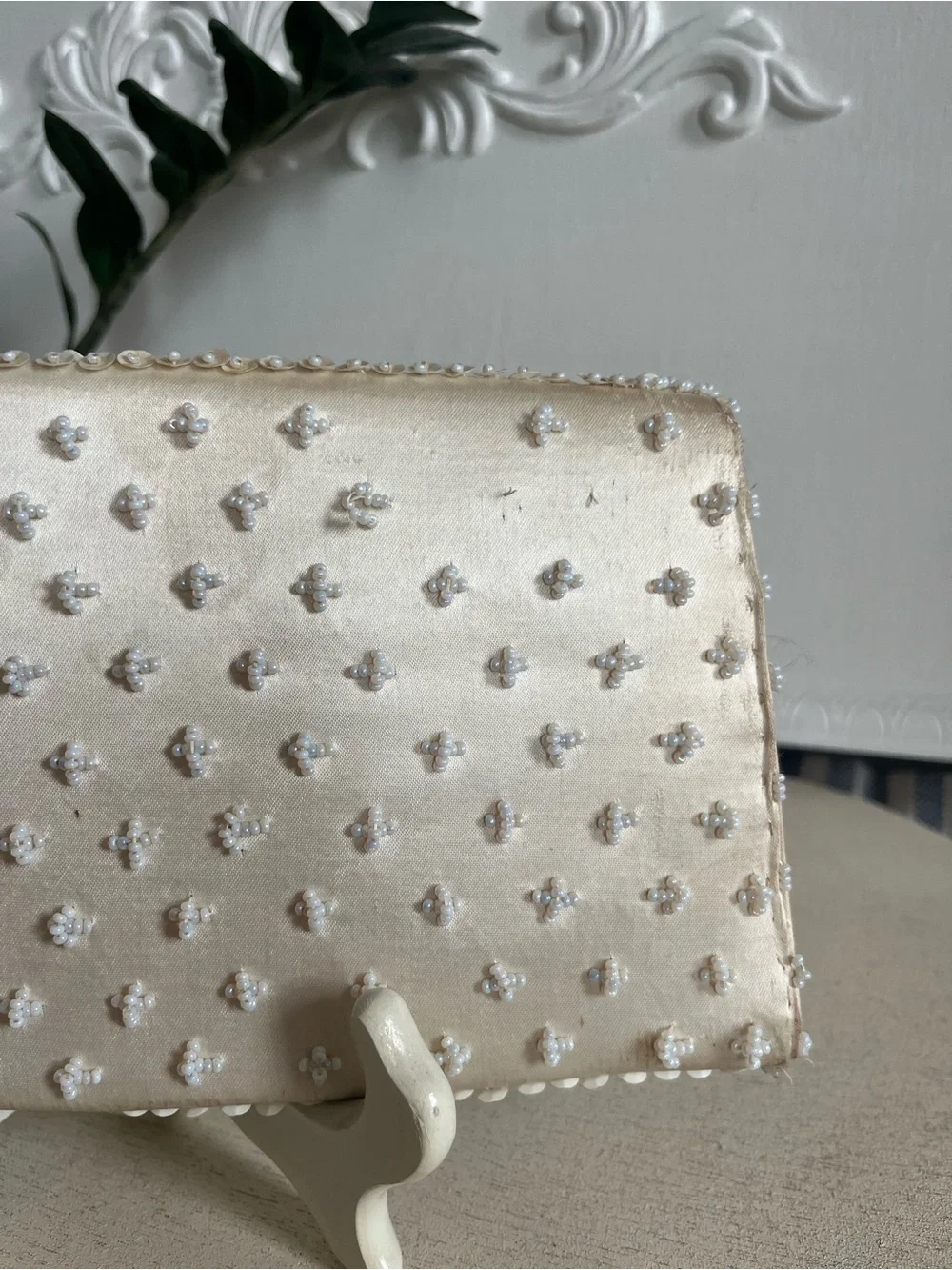 Vintage Ivory Beaded Evening Clutch